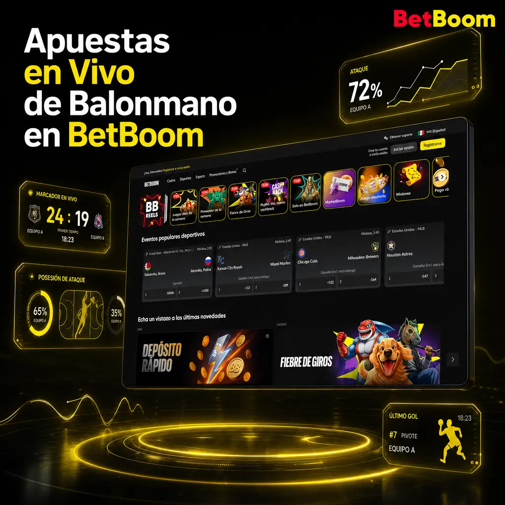 Cuotas en vivo de balonmano en Betboom con estadísticas de goles, exclusiones y paradas por equipo durante el partido