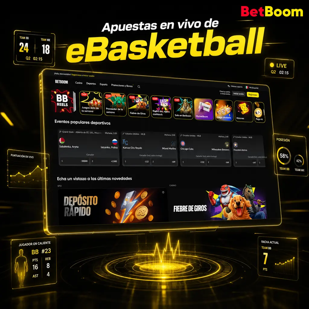 Apuestas en vivo de eBasketball en Betboom con cuotas actualizadas al instante y streaming integrado en el boleto de apuesta.