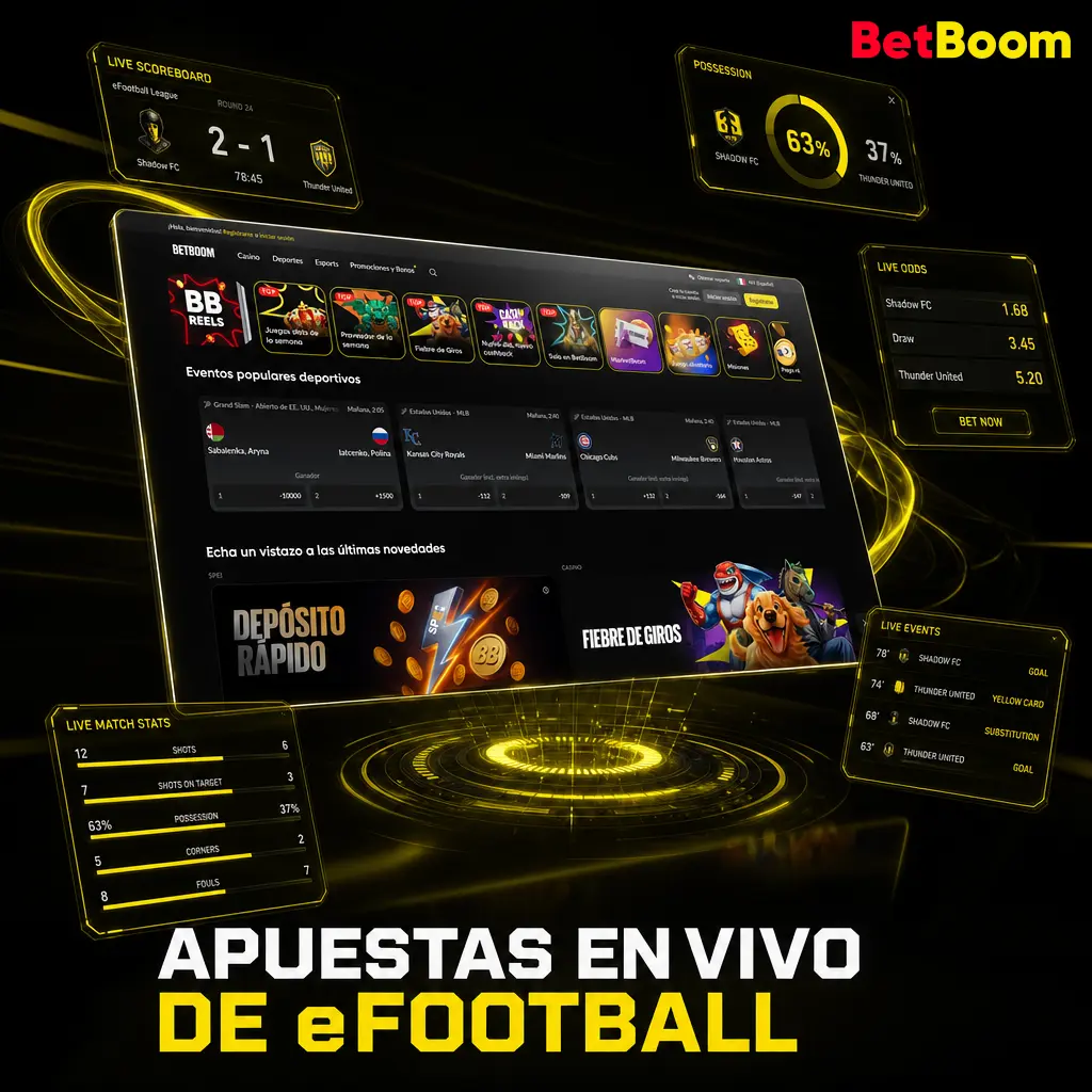 Cuotas en vivo de eFootball en Betboom con actualización instantánea de marcador y transmisiones del eFootball Championship Open