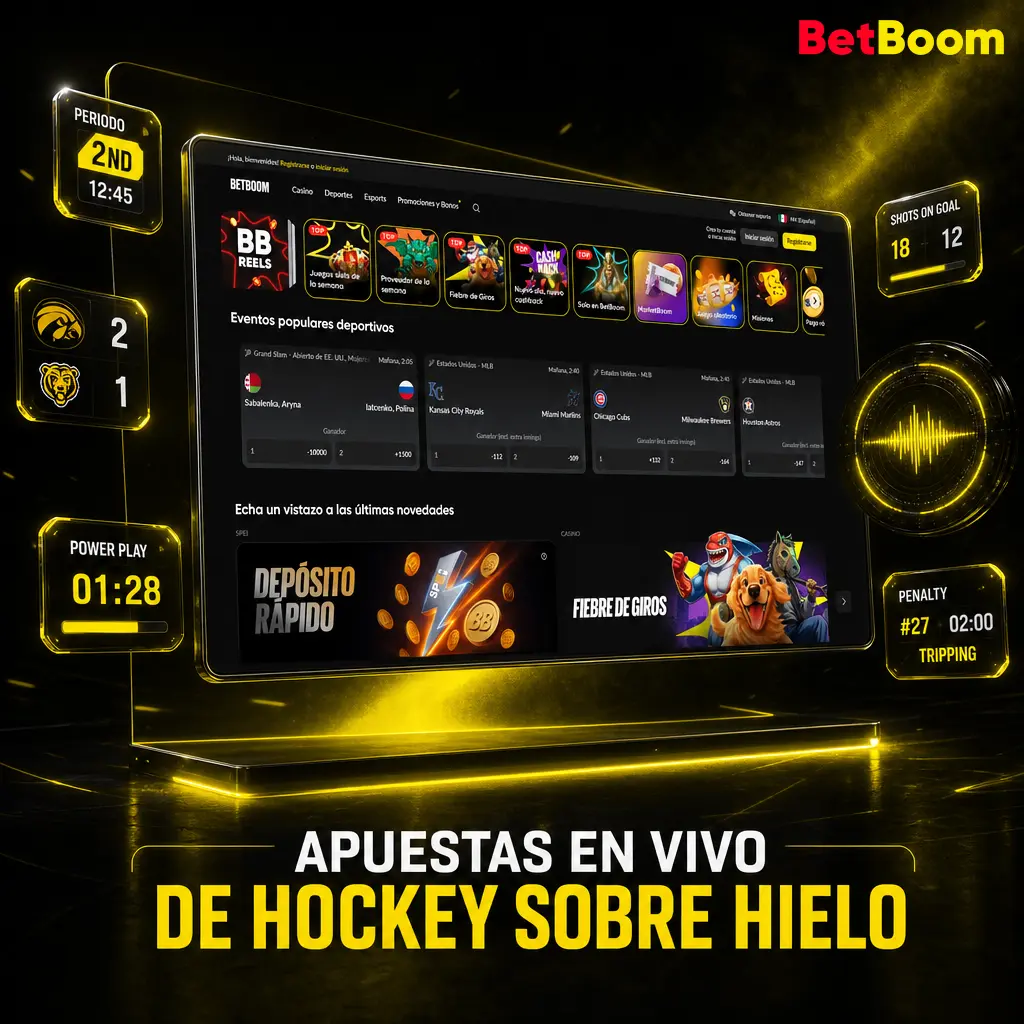 Apuestas en vivo de hockey sobre hielo en Betboom con cuotas actualizadas y estadísticas en tiempo real durante el partido