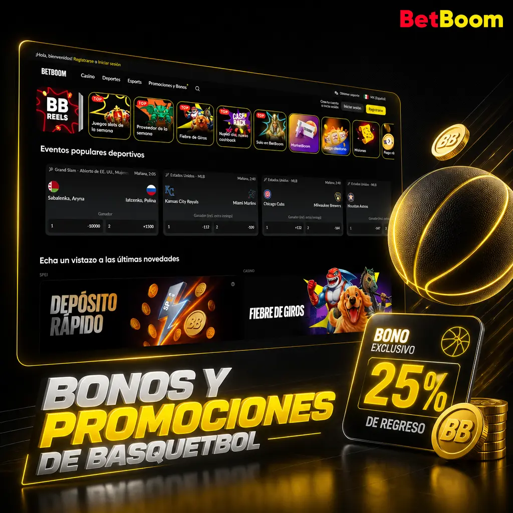 Bono de bienvenida Betboom: 100 Giros y hasta 20,075 MXN para apostar en basquetbol, NBA y playoffs con cuotas potenciadas