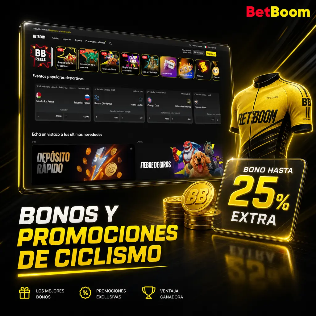 Bonos y promociones de ciclismo en Betboom México: bienvenida, recargas semanales y seguro de apuesta para Grand Tours