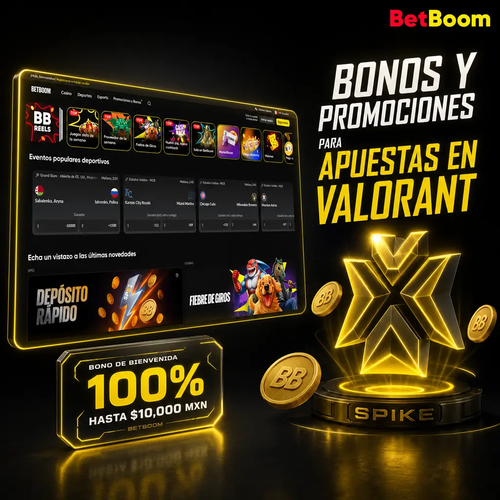 Bono de bienvenida Betboom con giros y saldo para apostar en Valorant, incluidas promociones VCT Champions y Masters