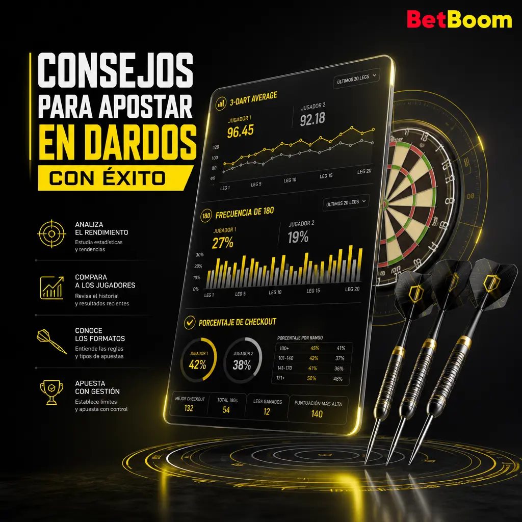 Consejos para apostar en dardos: analiza promedios, checkouts y tandas de 180 antes de definir tu boleto.