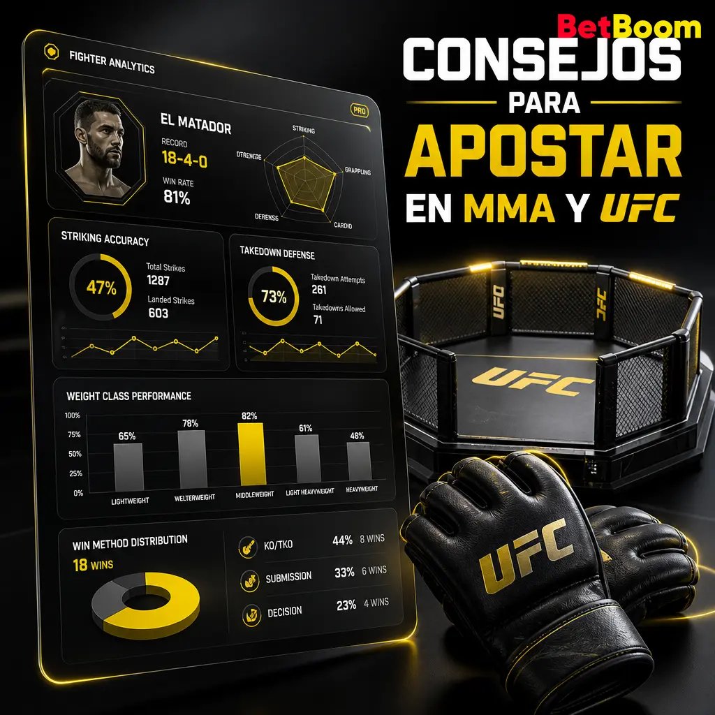Consejos clave para apostar en MMA y UFC: analiza estilo, cardio, alcance y cuotas Betboom antes de cada combate.