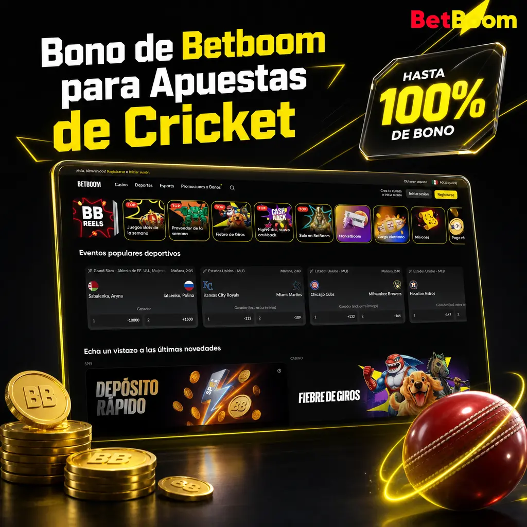 Bono de bienvenida Betboom: 100 giros gratis y hasta 20,075 MXN para apostar en cricket, IPL y más torneos.
