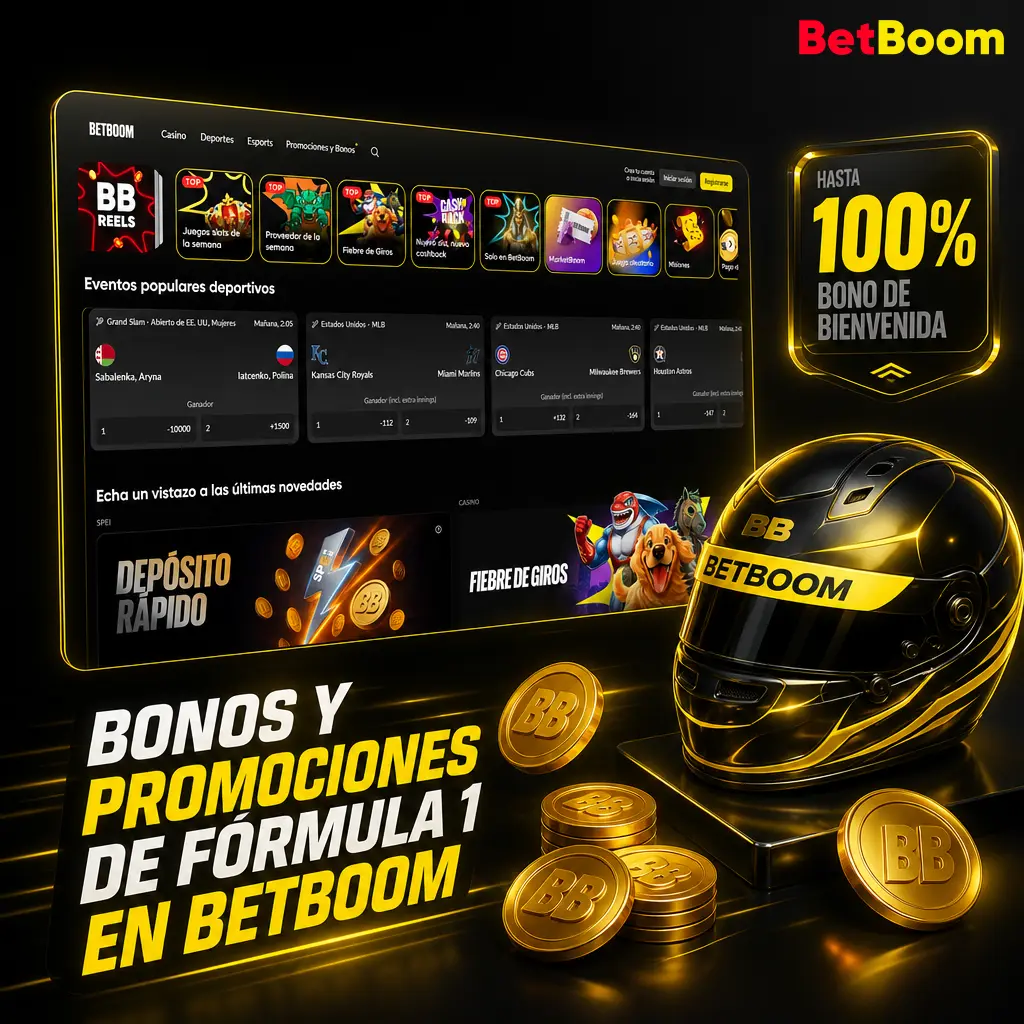 Bono de bienvenida Betboom con giros y MXN, además de cuotas mejoradas para apostar en la Fórmula 1