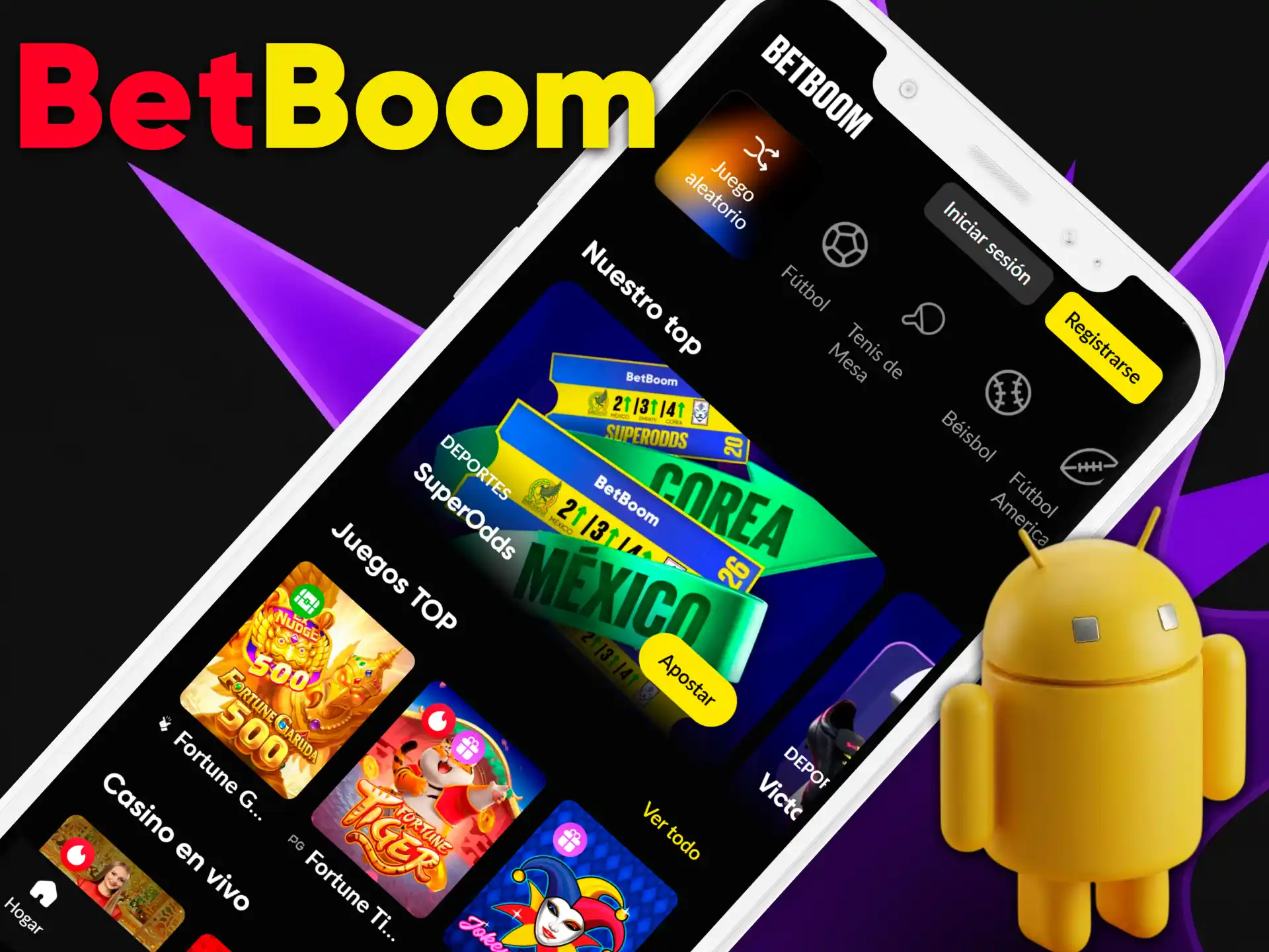 Descarga e instala la app oficial de Betboom en Android directamente desde la plataforma.