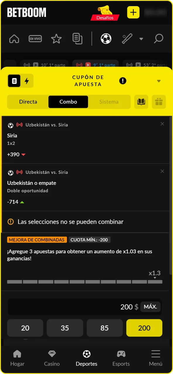 Confirma tu elección ingresando el importe en el boleto y haz clic en apostar.