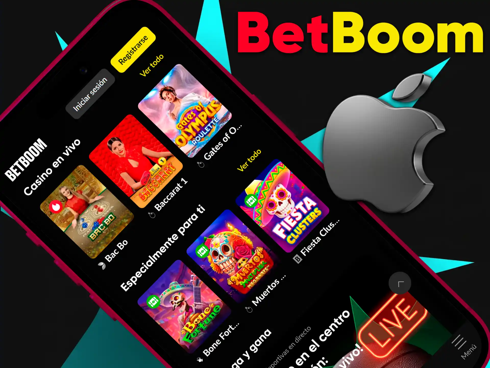 Consigue la aplicación Betboom para iOS y disfruta de tus apuestas en iPhone y iPad.
